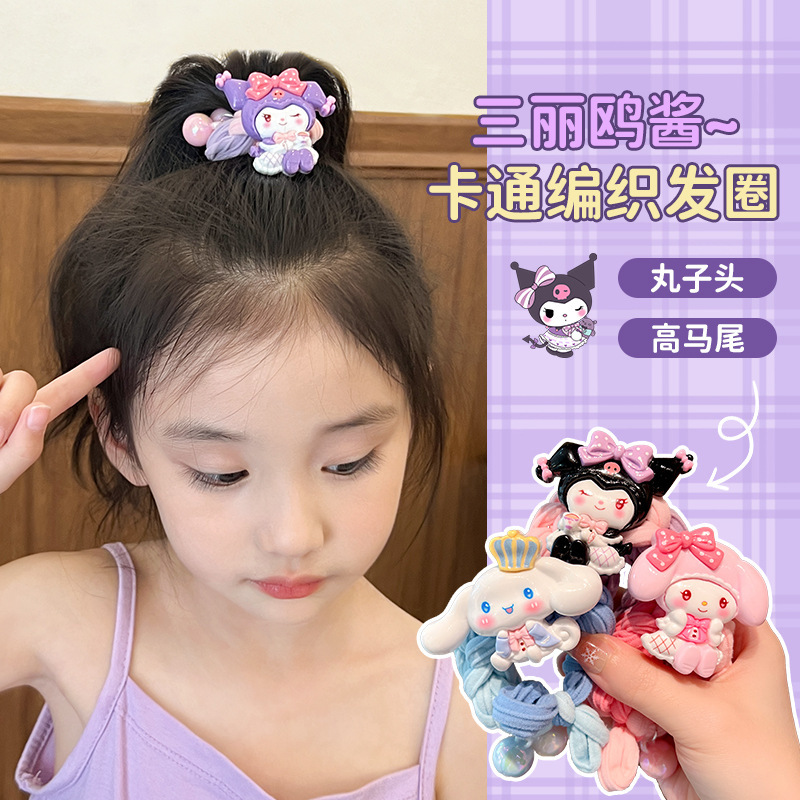Children's Sanrio hair tie headwear, girls' cartoon hair tie, new bow, Kuromi leather band, no damage to hair accessories Specification drawing