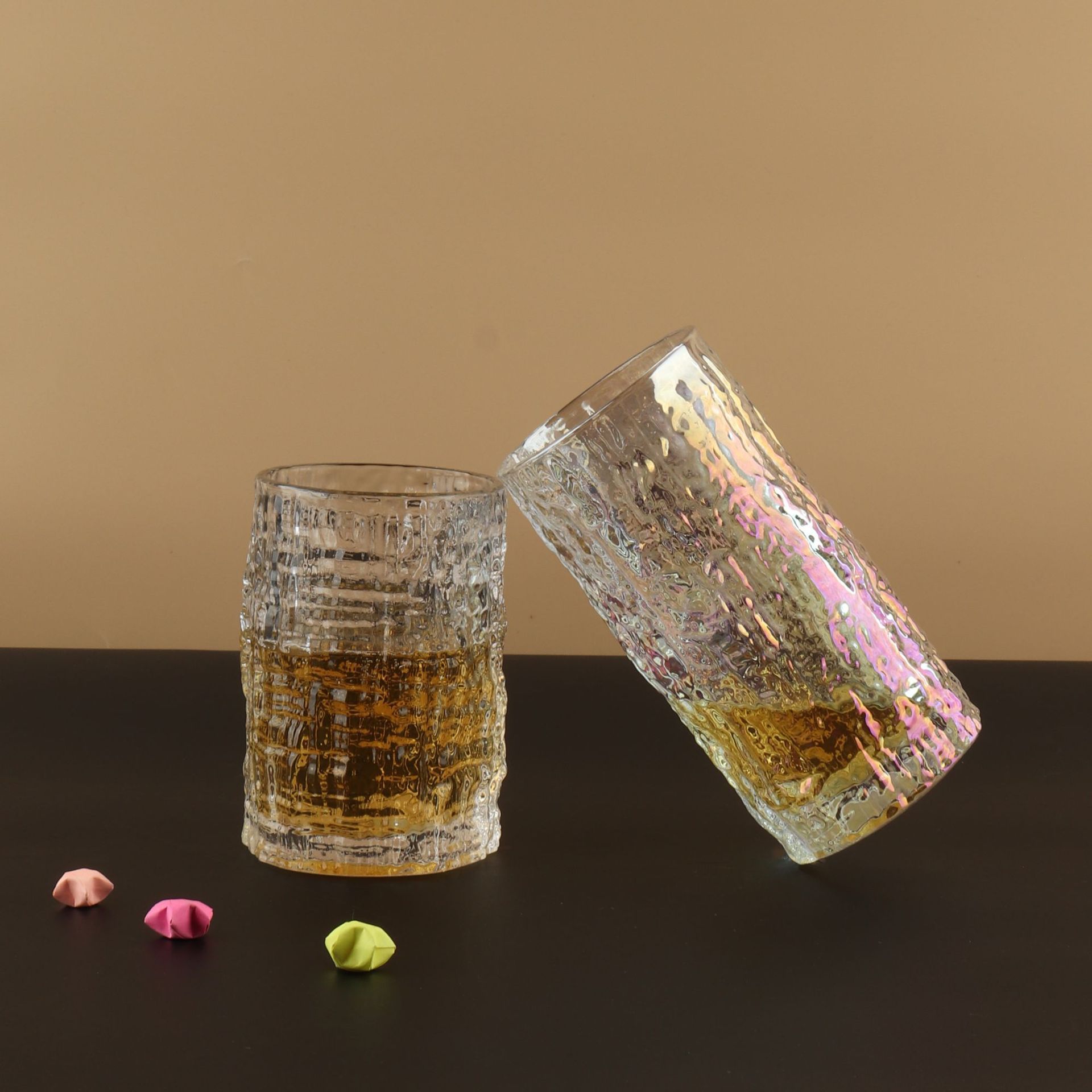 New colorful tree-patterned cups, European-style creative gold-edge hammer-patterned cups, high-appearance level foreign wine glasses, juice cups and beverage cups details Picture
