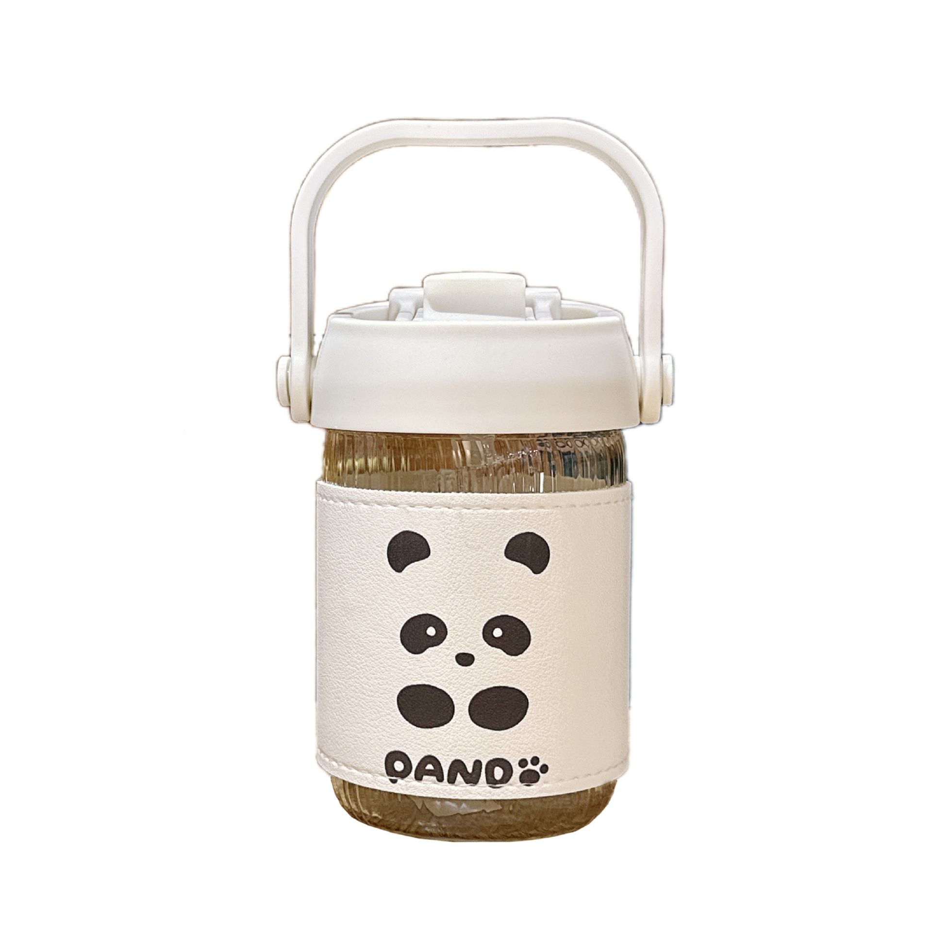 The new panda glass cup is cute for girls and the student's double-drinking straw cup is cartoonish. Let's work together to prevent the coffee water cup from getting hot Item Picture