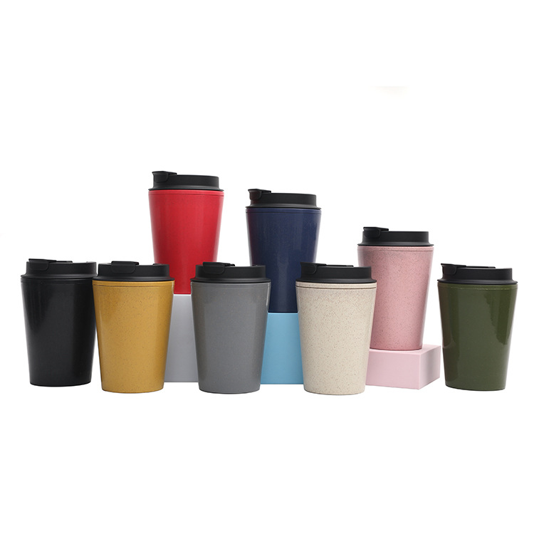 New manufacturer wholesale cross-border European and American double-layer water cups, mini portable wheat straw fashionable and simple car coffee cups details Picture