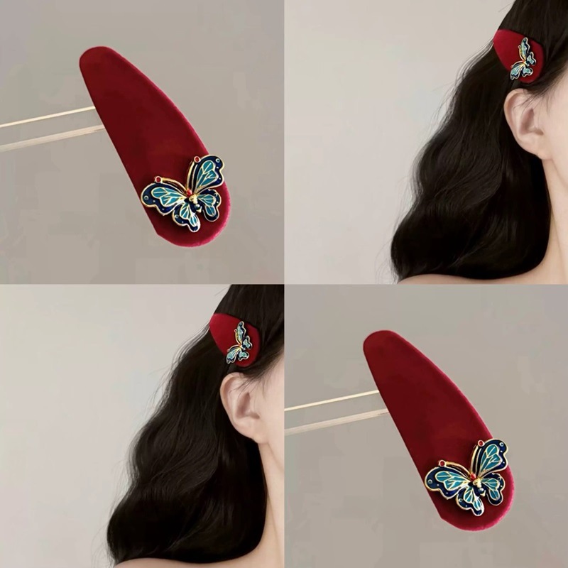 New Chinese-style retro velvet butterfly BB clip, high-end and elegant, side clip of bangs, broken hair clip headwear, women's Chinese-style hair clip full figure