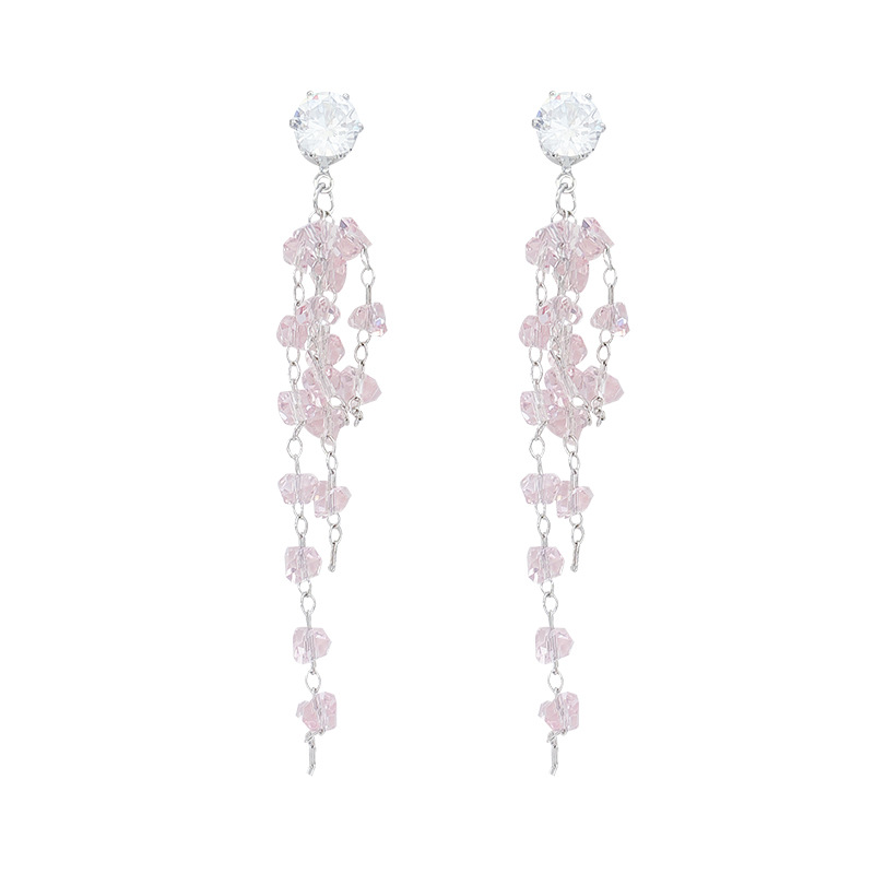 Long diamond-encrusted crystal tassel earrings for women, 2025 new style, high-end, light luxury, exquisite stud earrings, sweet and elegant earrings Item Picture