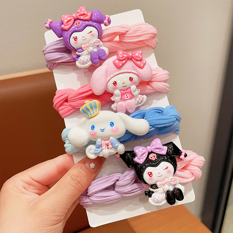 Children's Sanrio hair tie headwear, girls' cartoon hair tie, new bow, Kuromi leather band, no damage to hair accessories full figure