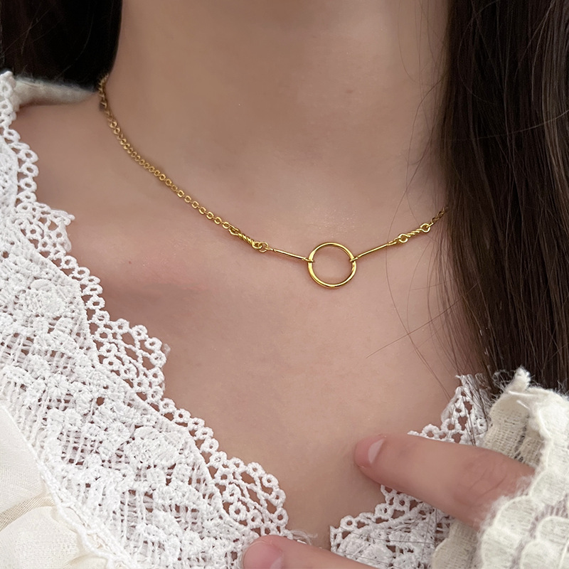 Genuine gold necklace, light luxury and niche design, new 2024 high-end collarbone chain, simple and cold style jewelry wholesale full figure