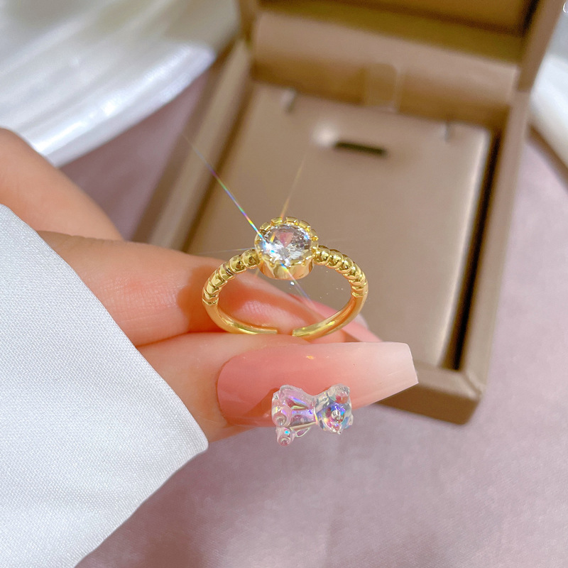 【 Real Gold 】 Minimalist Zircon open-top ring for women, a niche Japanese and Korean index finger ring with a simple design sense, a social media sensation details Picture