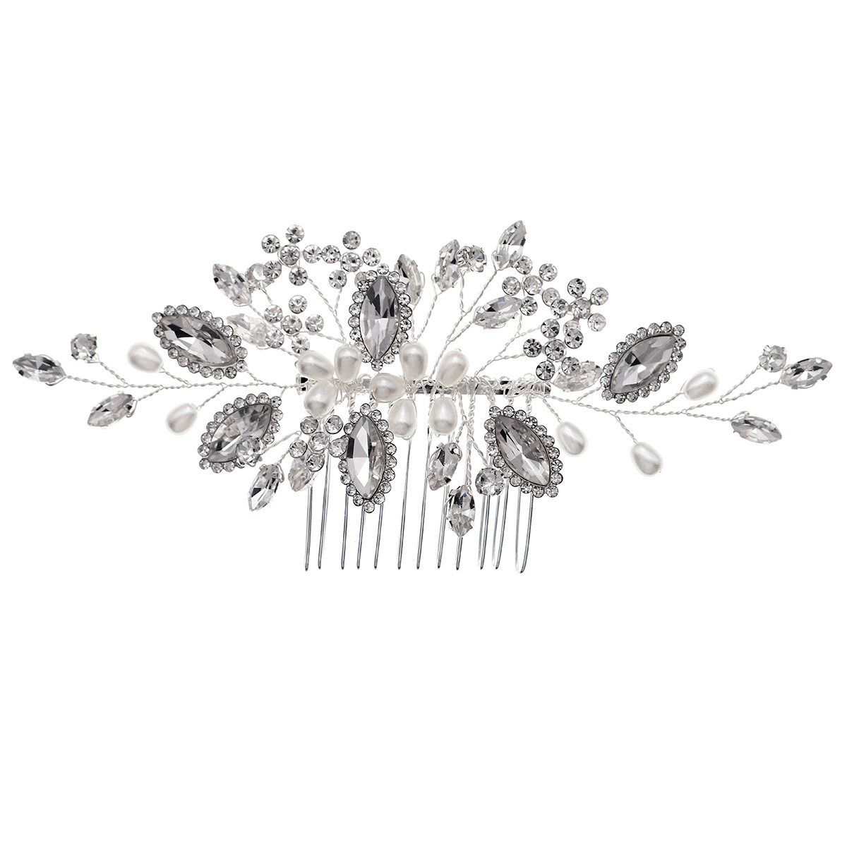 Forest-style fresh and delicate water diamond bridal headwear, hand-woven diamond-encrusted plum blossom hair pin, versatile wedding dress and evening gown hair accessory for women Item Picture