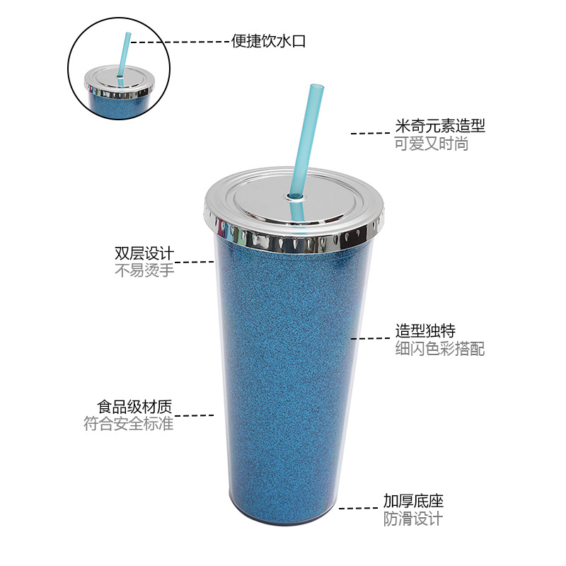 Cross-border Amazon factory direct supply double-layer plastic cups, electroplated silver lid straw cups, small gold onion high appearance level water cups Application Scenario