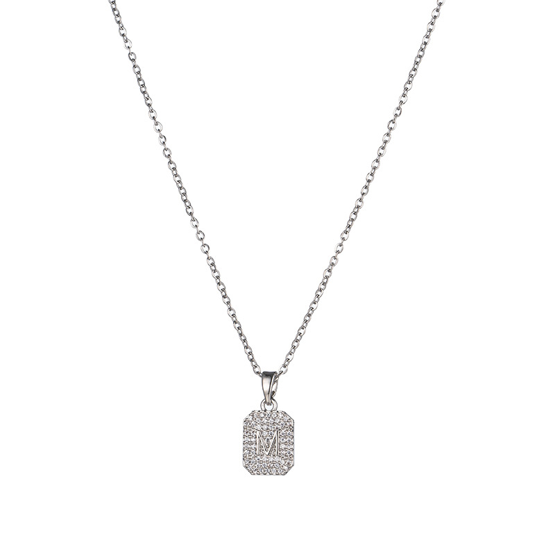 Silver M letter full diamond titanium steel necklace for women, simple and versatile, light luxury collarbone chain, stylish and trendy online celebrity accessory wholesale Item Picture