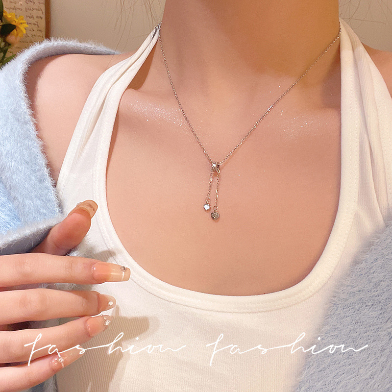 Shell heart titanium steel necklace for women, light luxury, niche design, high-end feel, best-selling tassel collarbone chain necklace accessory details Picture