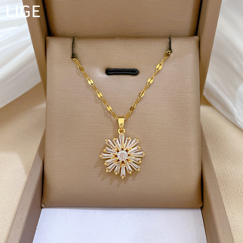 【 Titanium Steel 】 Micro-inlaid necklace and earrings set, light luxury micro-inlaid snowflake, personalized and elegant banquet earrings and necklaces combination Specification drawing