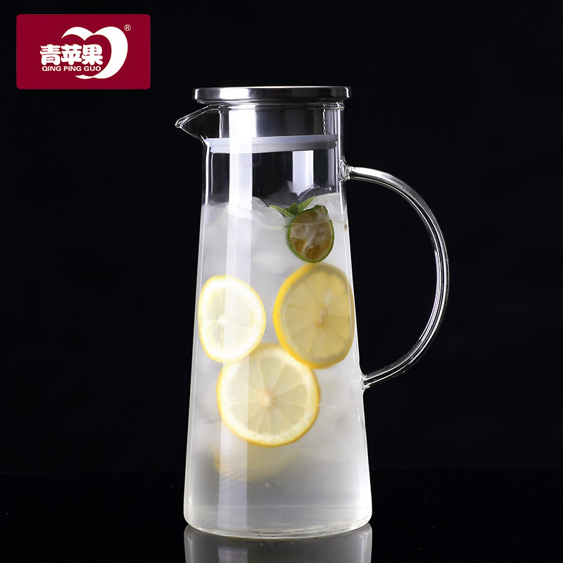 Green apple European-style high borosilicate glass water bottle, heat-resistant teapot, hot drink juice teapot, household binding teapot, brewing teapot Item Picture
