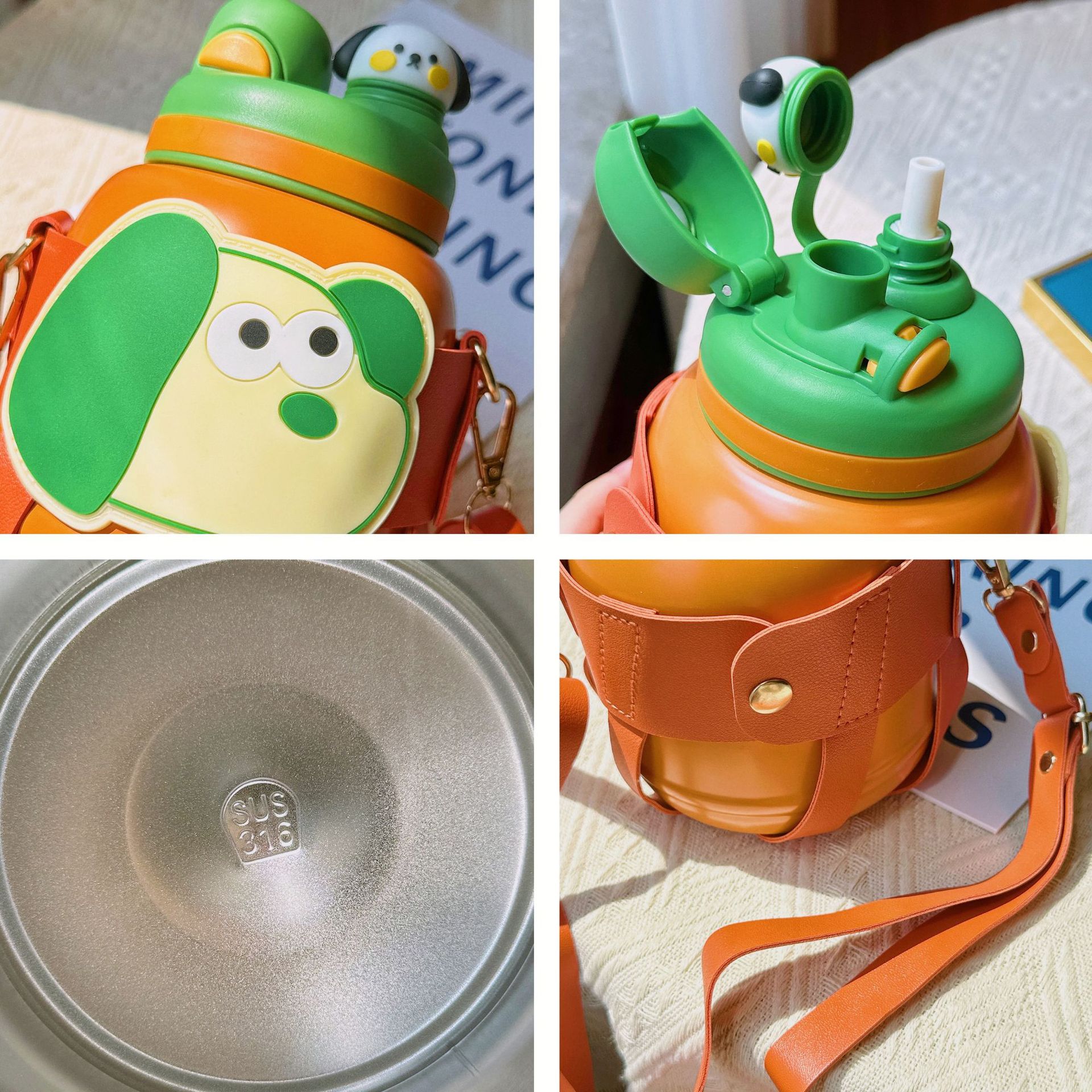 Cute and adorable pet insulated cup with lid, dual-purpose, dual-drinking children's straw cup, portable, high appearance level 316 stainless steel water cup Application Scenario