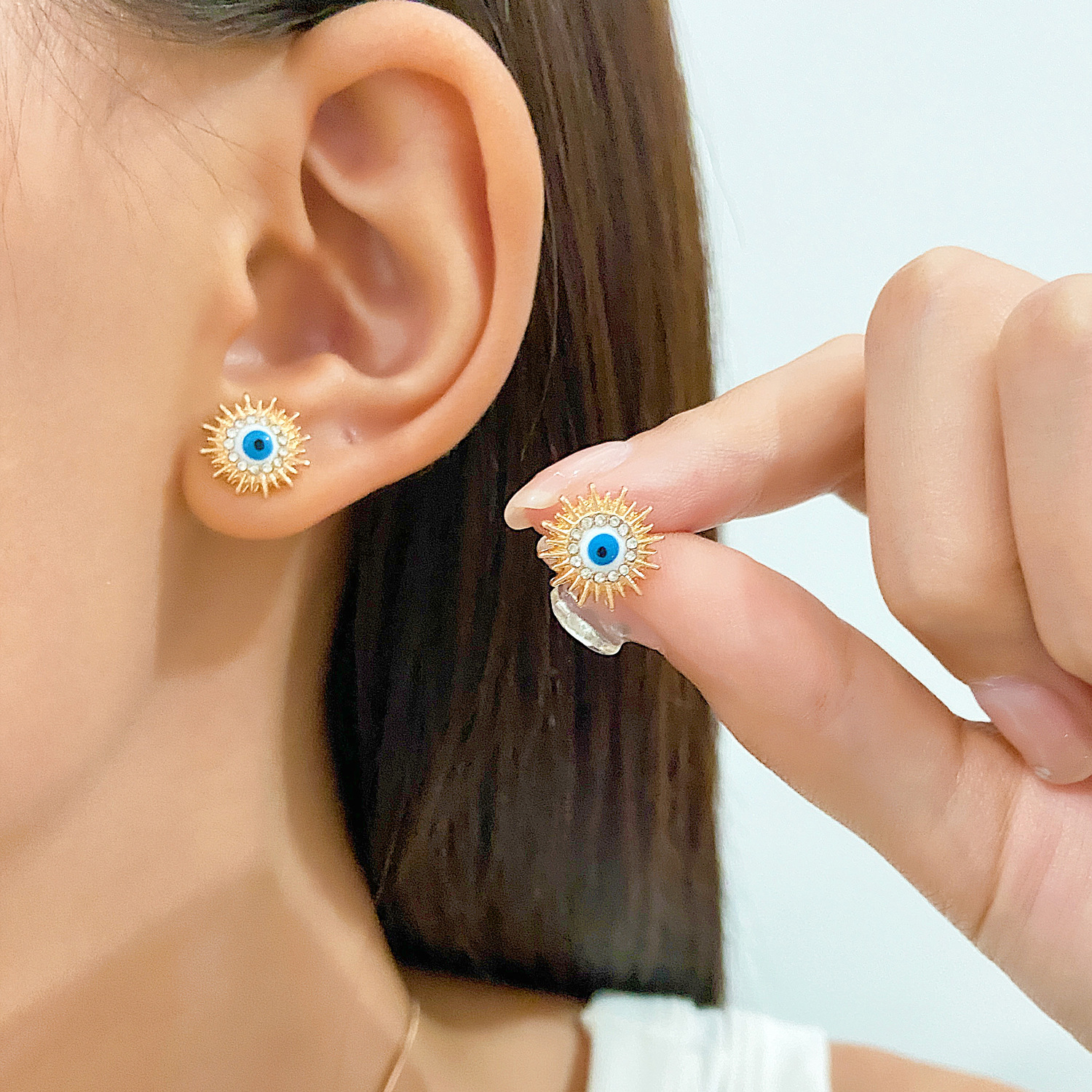 Cross-border new sun jewelry set for women, European and American style blue eye diamond necklace earrings, Devil's Eye set Specification drawing