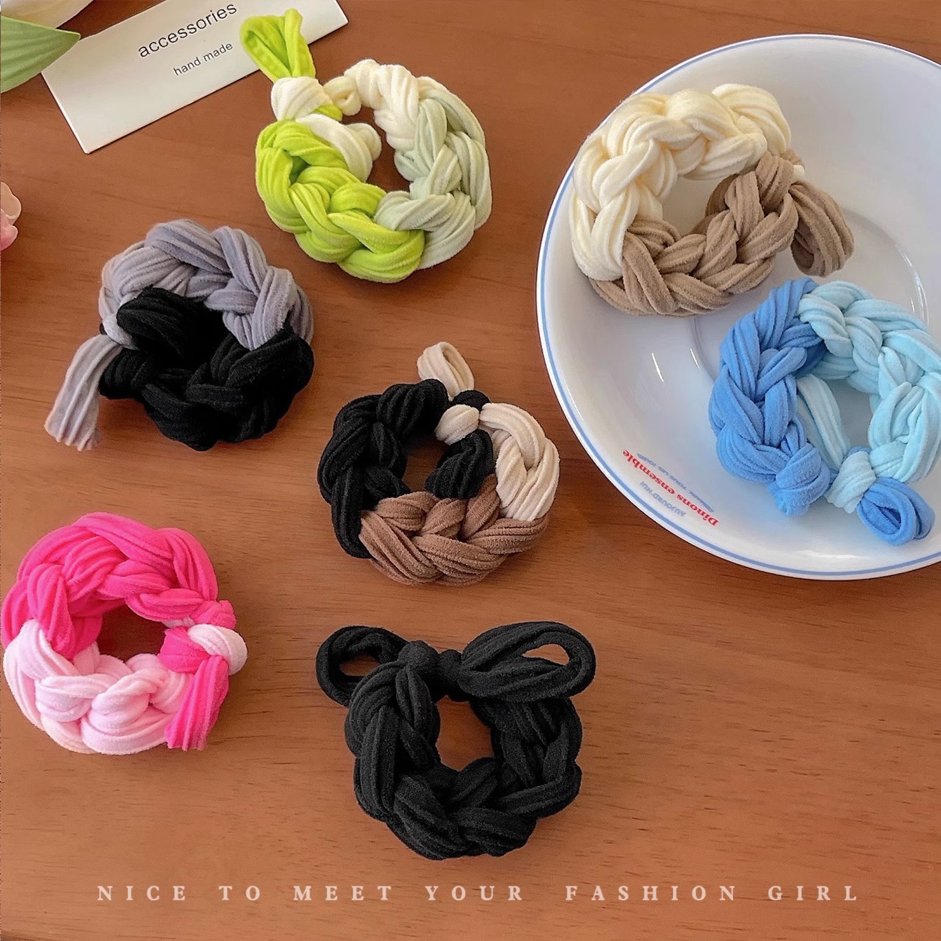 Children's hand-woven thickened high-elasticity hair tie hair accessory 2024 new style girls' colorful hair tie girls' headwear details Picture