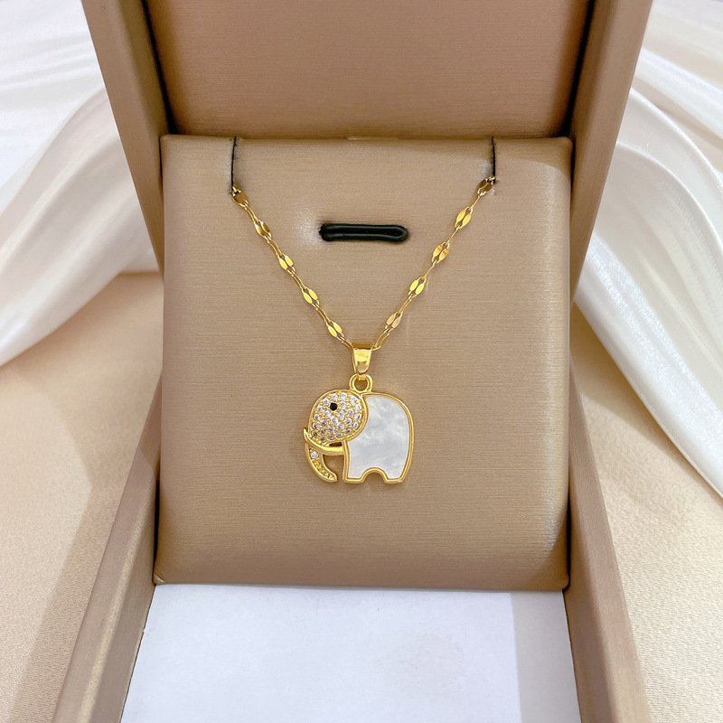 【 Titanium Steel 】 Light luxury and elegant shell elephant necklace, versatile collarbone chain for female Internet celebrities, titanium steel chain full figure