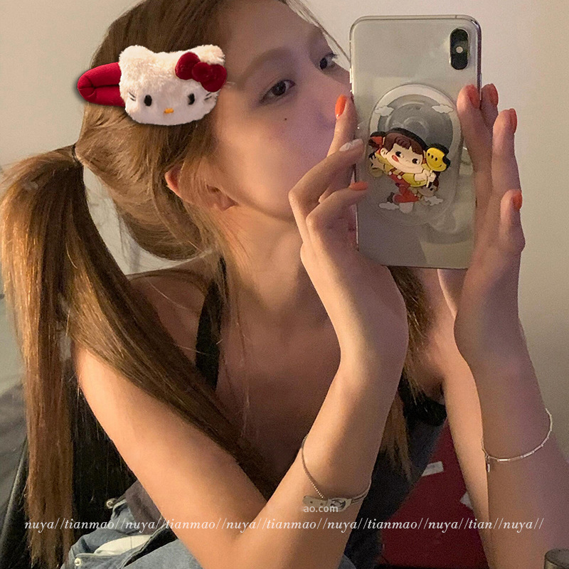 HelloKitty bow hair clip, girl's BB hair clip, bangs for washing face, cute red kt cat byebyebyeon hair clip, plush Specification drawing