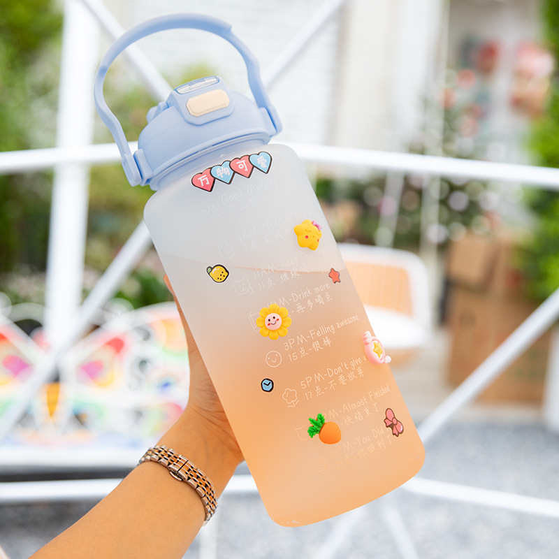 Customized large-capacity plastic water cups and frosted double-drinking cups for summer outdoor creative sports water bottles for internet-famous students Application Scenario
