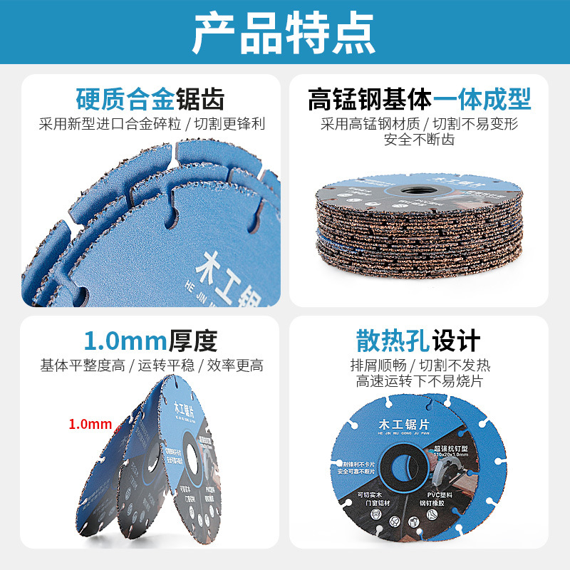 New type of alloy woodworking saw blade, wood board, aluminum material, PVC plastic, rubber cutting tool, Angle grinder, cutting machine Application Scenario
