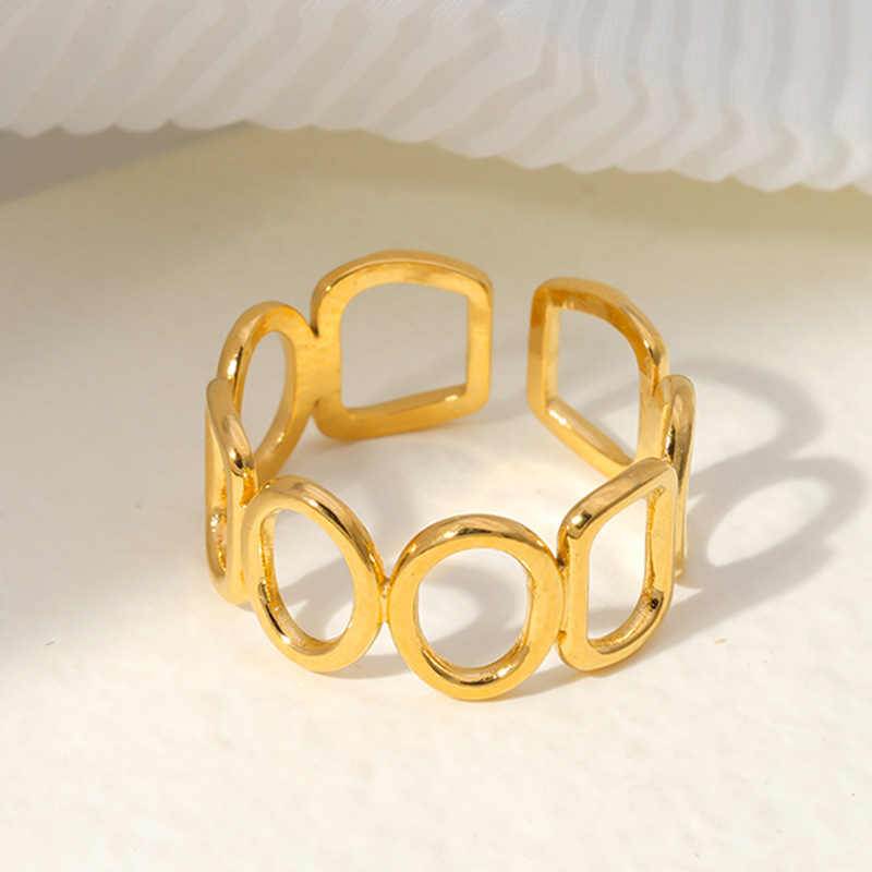 Stainless steel multi-layer stacked geometric line ring for women, cyberpunk mechanical style cross-border bestseller, anti-color fading, high-end Specification drawing