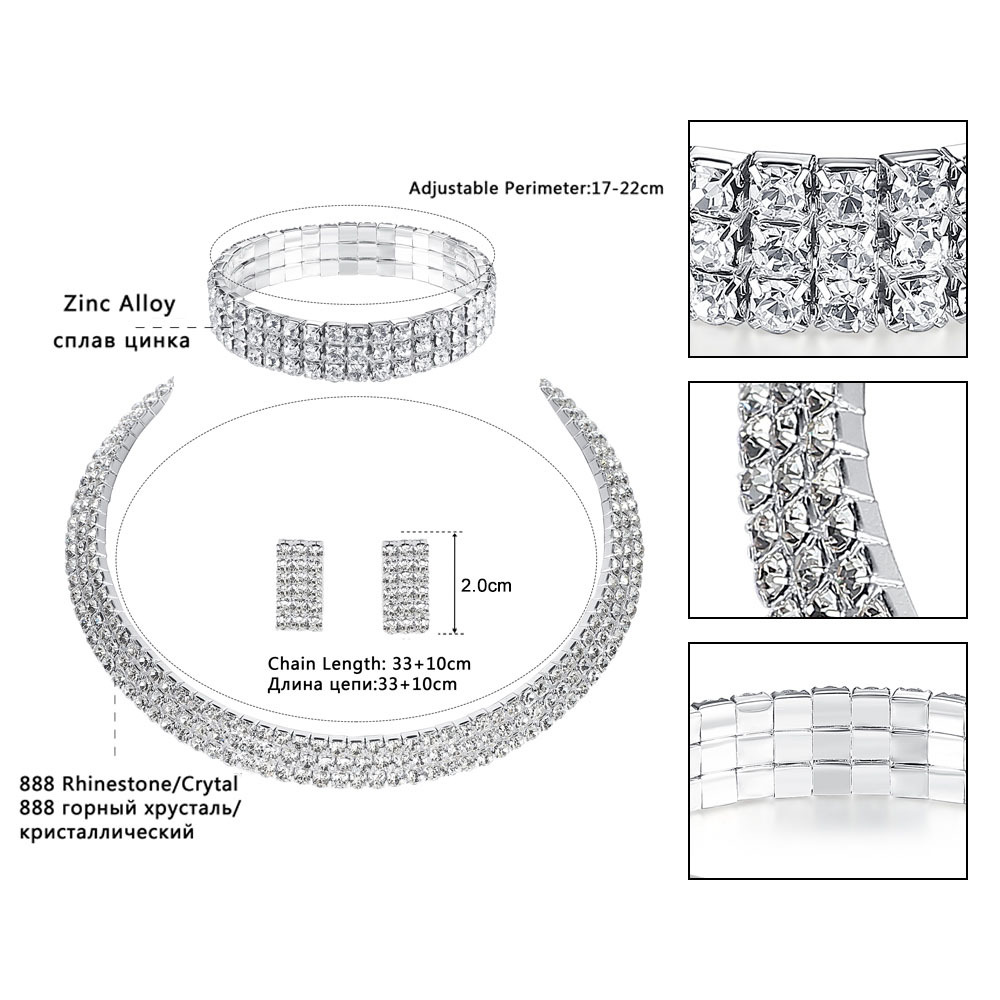 European and American fashion bestseller bridal accessories: Elegant rhinestones, luxurious multi-row earrings, necklaces, Set N5428 Specification drawing