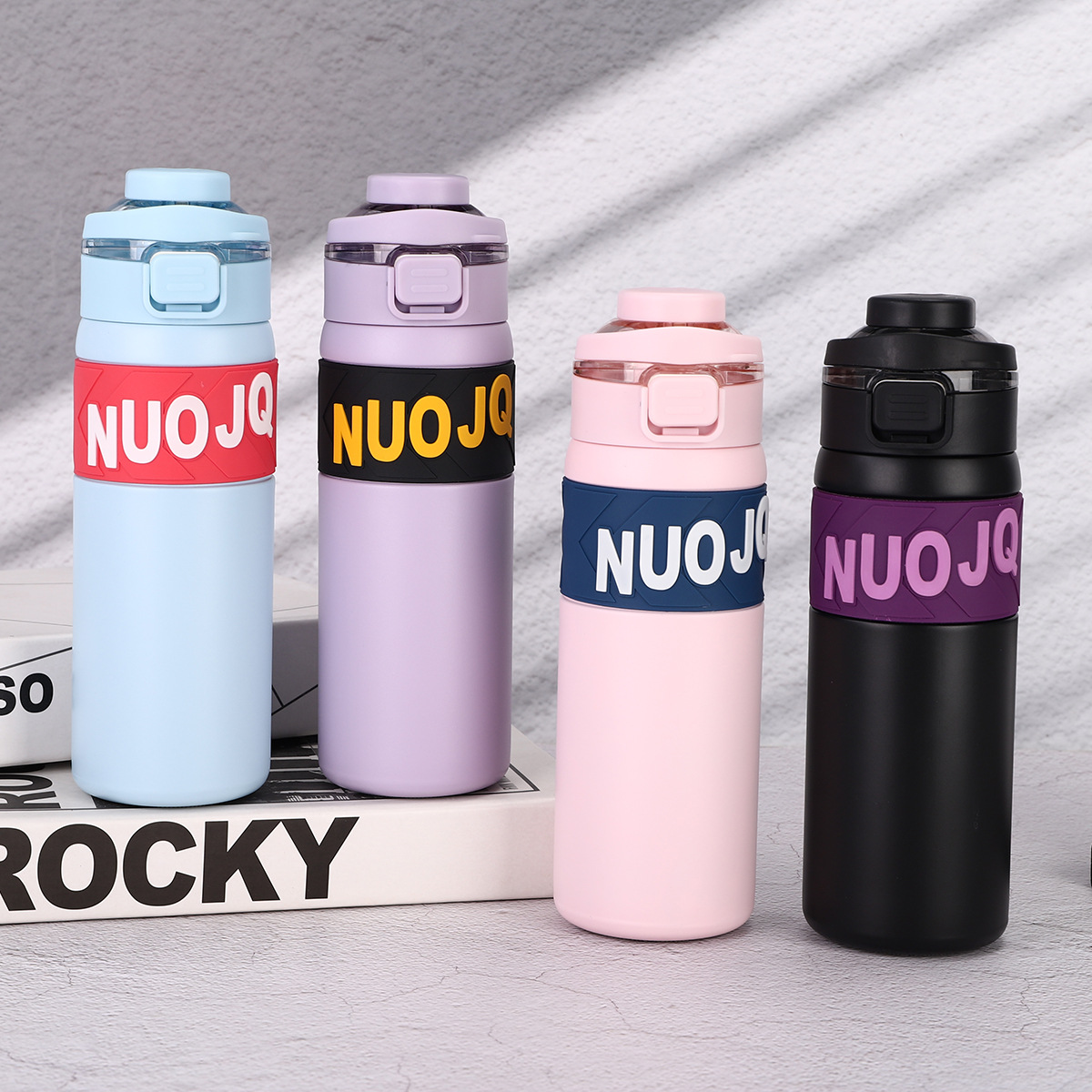 New 304 stainless steel double-drink bouncy cup, large-capacity double-layer vacuum insulated cup, outdoor portable sports water bottle full figure