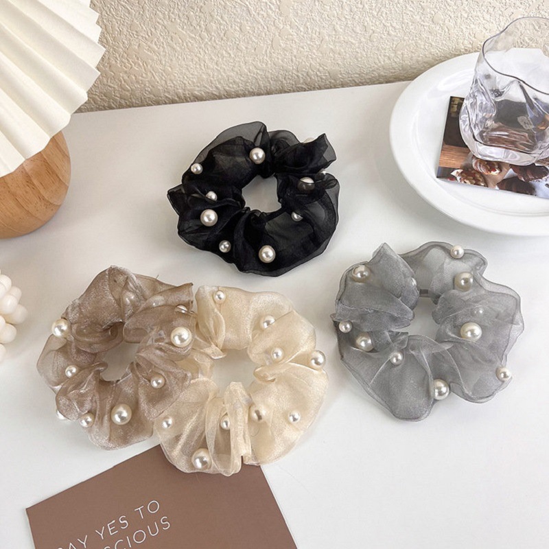 Organza pearl hair band, large intestine band, simple and elegant, retro ins style hair tie, Korean fat intestine hair tie, hair accessory, fairy full figure