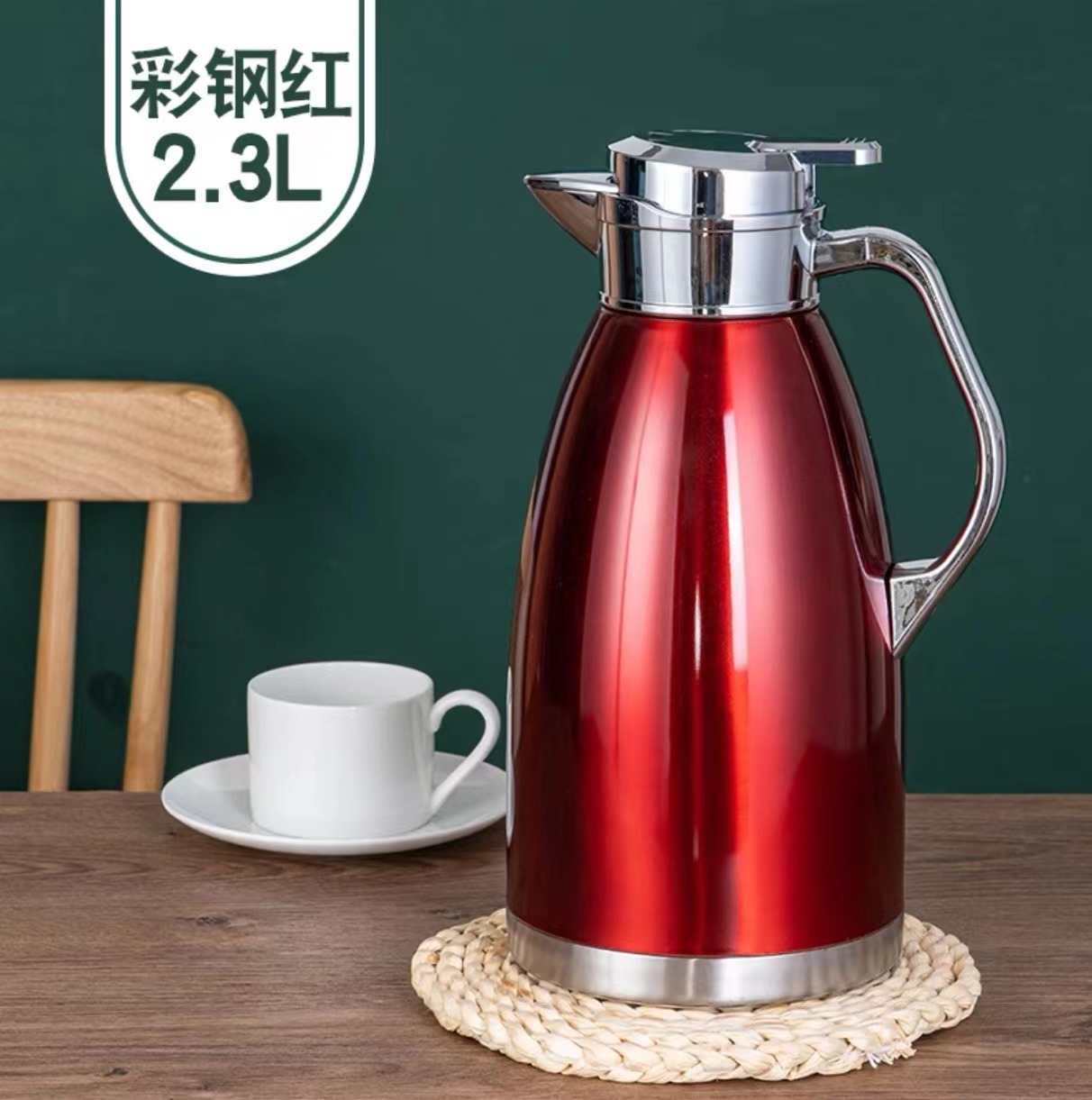Customized 304 stainless steel insulated water kettles for restaurants, hotels, large-capacity insulated water kettles and coffee hot water kettles full figure