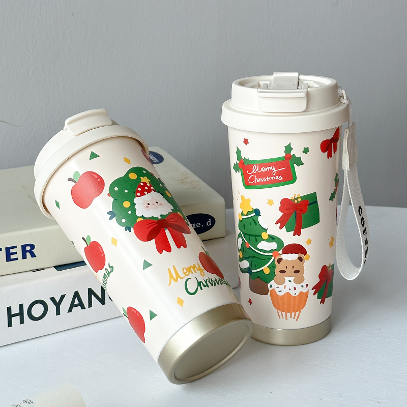 Christmas coffee cup gifts for girls, high-quality stainless steel cups, cartoon student elk insulated cups details Picture