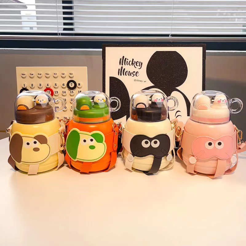 Internet-famous children's high-appearance-level insulated cup, cute male and female cartoon Wangzi dog, big-bellied cup, portable double drinking cup full figure