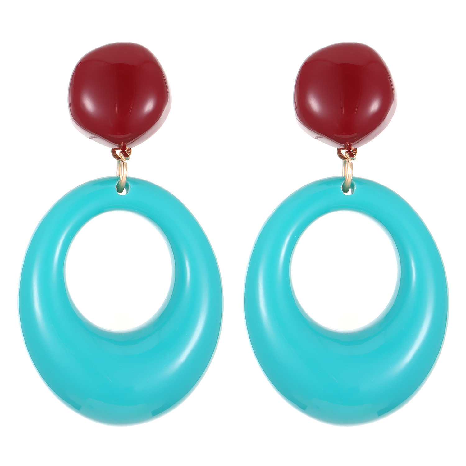 Retro color-blocking circle resin earrings, Hong Kong style, fashionable and niche atmosphere, spring and summer dopamine high-end stud earrings for women Item Picture