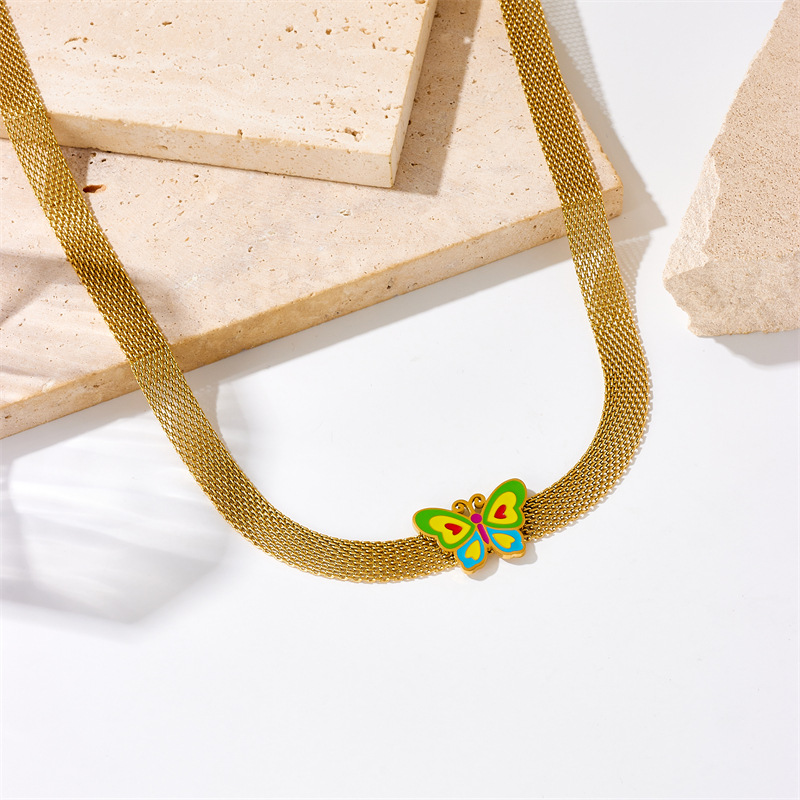 European and American fashion, creative, simple oil-drip painted butterfly accessories, mesh chain jewelry necklace details Picture