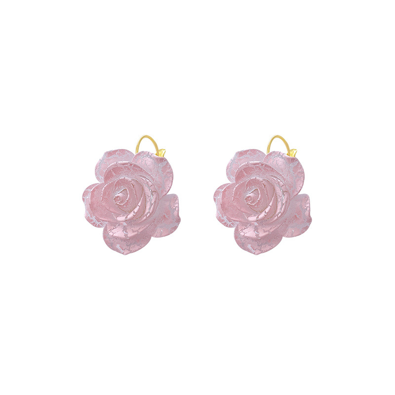 Korean-style crack resin flower ear buckles with a high-end feminine feel, new forest-style ear studs, fashionable, sweet and elegant earrings Item Picture