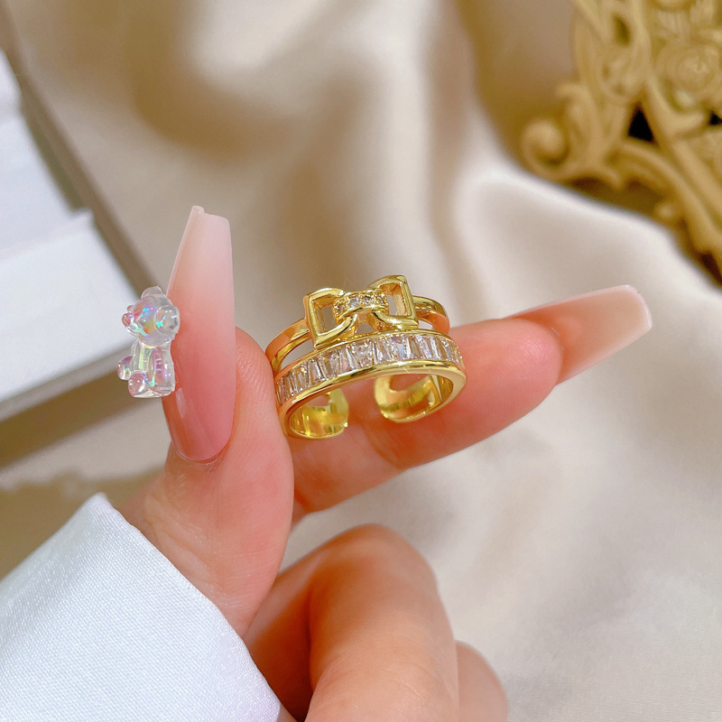 【 Real gold electroplating 】 Open bow, women's fashion, slightly inlaid, light luxury ring, index finger ring, the same style as Internet celebrities, cold style Application Scenario