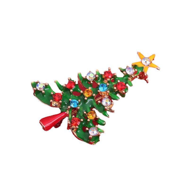 Wholesale of exquisite and versatile glazed diamond Christmas tree brooches for export from Europe and America Item Picture