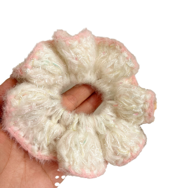 New mohair hand-woven hair bands for girls, sweet fairy ponytail hair ties, sweet color-blocking atmosphere hair accessories Item Picture