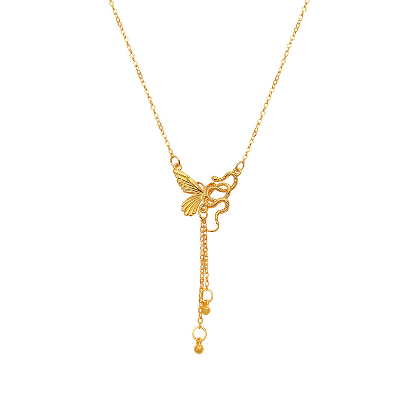 New Chinese-style snake entwined butterfly pendant necklace, a high-end and light luxury accessory for women's zodiac year, collarbone chain, sweater chain Item Picture