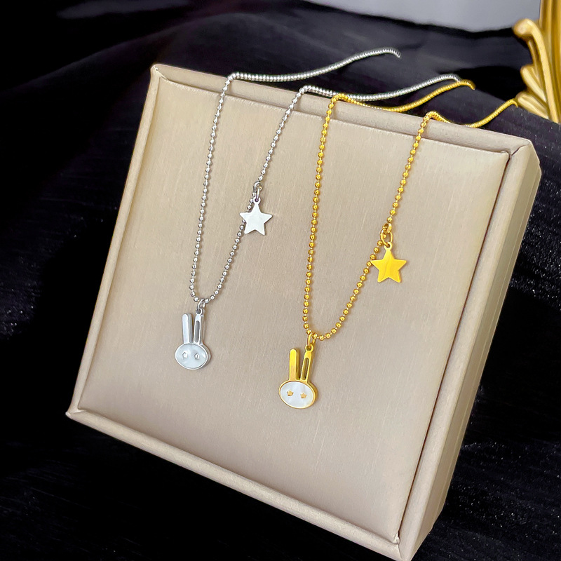 【 All-titanium Steel 】 Mother-of-pearl Rabbit minimalist style furnace real gold necklace, female Instagram influencer collarbone chain accessory full figure