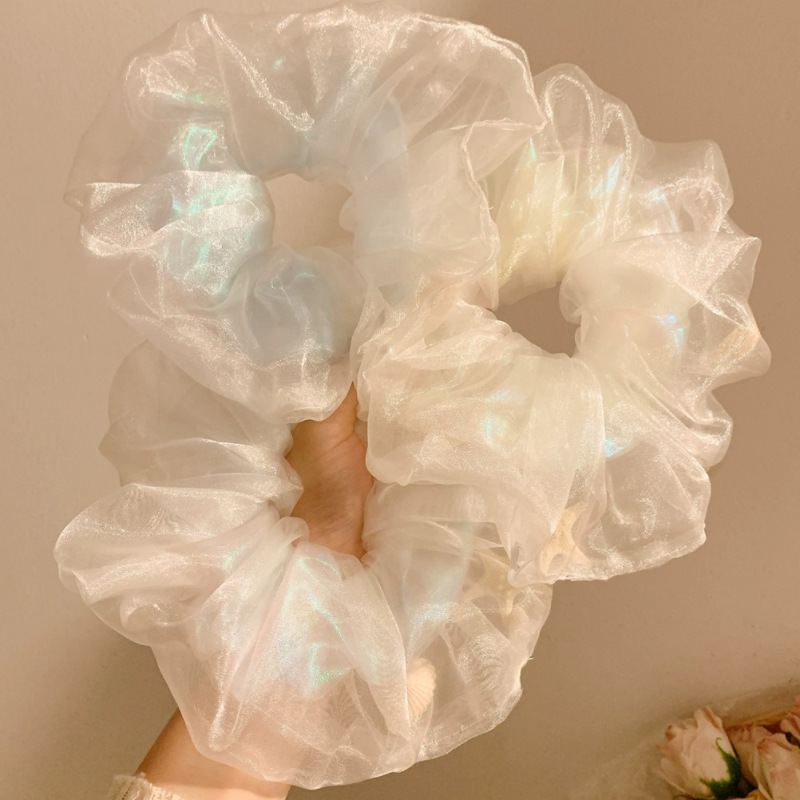 Dreamy Bubble ~ Mermaid Girl Net Gauze Starfish Large Intestine Hair band, women's high-end laid-back style headwear, oversized hair tie full figure