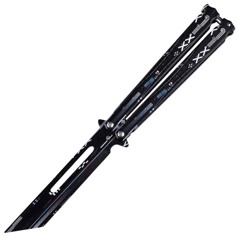 Butterfly Training Knife, unedged csgo peripheral, novice practice folding multi-functional swinging all-steel flower butterfly knife Item Picture