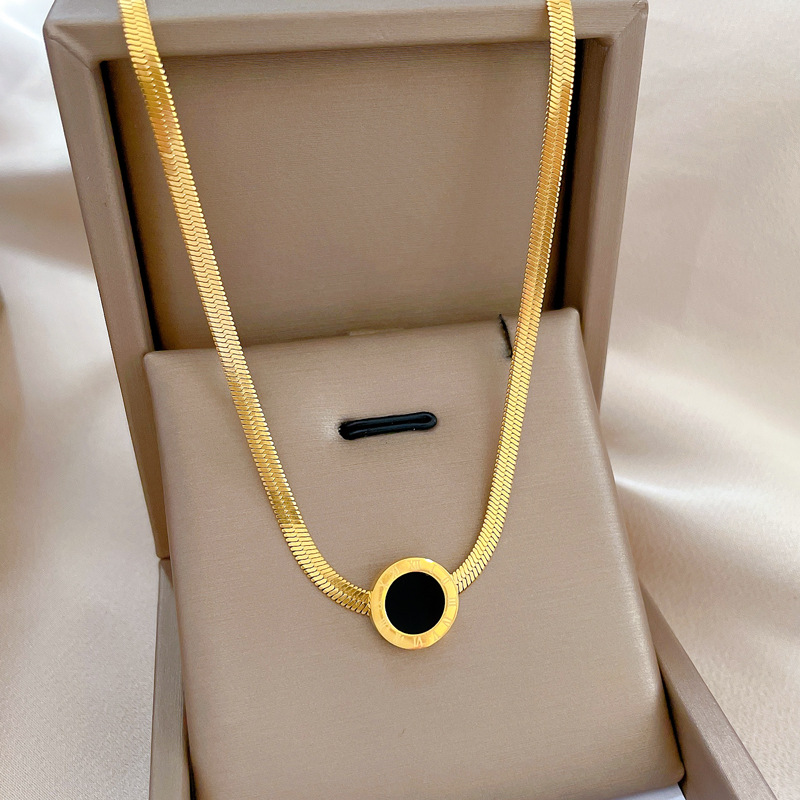 【 All-titanium Steel 】 Round Roman style, minimalist style, real gold necklace inside the furnace, women's ins collarbone chain full figure