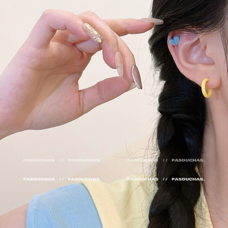 Dopamine candy-colored little bean stud earrings for girls, versatile, elegant and simple student ear-piercing set earrings Specification drawing