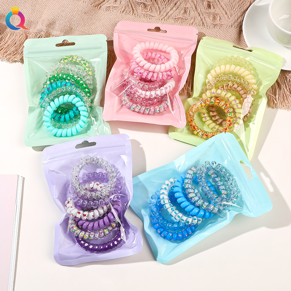 Wholesale of Qiyue bagged telephone line hair bands, fresh and clean hair ties, candy-colored rubber bands, high-elasticity hair ties and hair accessories full figure