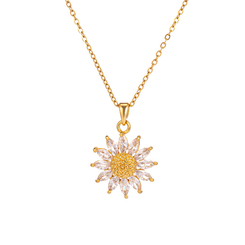 A simple and exquisite zircon sunflower necklace from Japan and South Korea, with a unique design sense and a light luxury feel, is a popular collarbone chain and a versatile accessory Item Picture