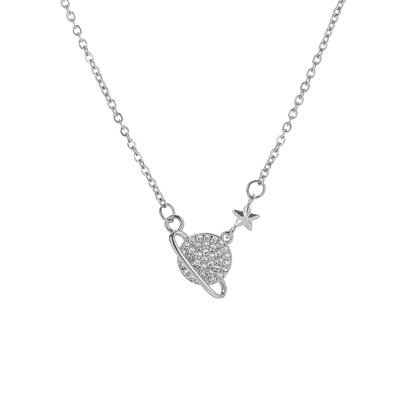Ins-style personalized asteroid planet pendant titanium steel necklace, women's micro studded with diamonds, versatile collarbone chain accessory Item Picture