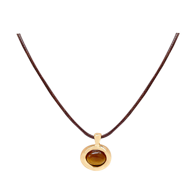 Autumn and winter tiger's eye stone leather rope pull-out necklace for women, Maillard long sweater chain, personalized collarbone chain autumn and winter accessories Item Picture