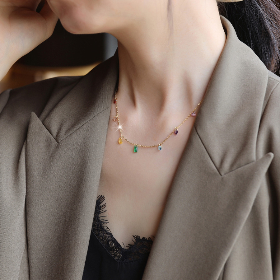 "Colorful Midsummer Night Dream: Minimalist Titanium Steel Necklace, Women's Fashion, Versatile collarbone chain, bracelet, ankle chain, three-piece set wholesale. details Picture