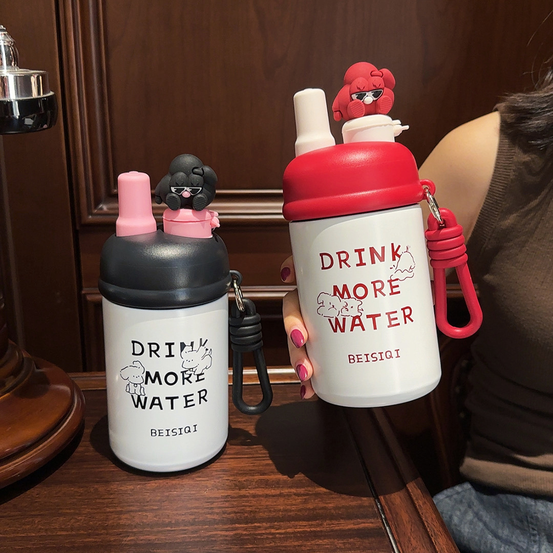 Cartoon student flower tea insulated cup, Korean version, high appearance level portable straw cup, girls' vacuum stainless steel water cup wholesale Specification drawing