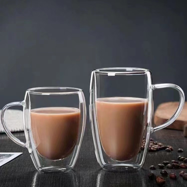 Double-layer transparent heat-insulating thickened glass transparent coffee cup with handle glass water cup, office and household egg-shaped cup Application Scenario