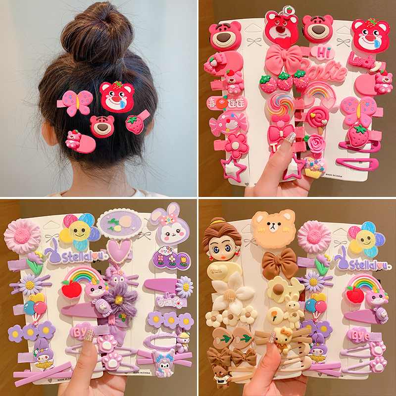 Children's cartoon hair clips, cute strawberry bear star delu hair clips, girls' broken hair bb clips, side bangs clips, girls' hair accessories full figure