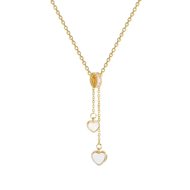 Cross-border European and American titanium steel necklace, women's copper micro-inlay, high-end, niche design, light luxury, versatile pendant, collarbone chain accessory Item Picture